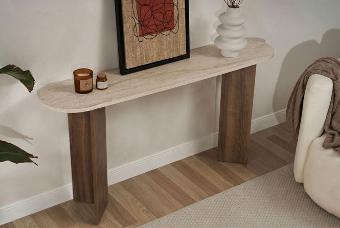 Hovedbilde Nordure Sira skjenk – Travertine/Venezia Walnut