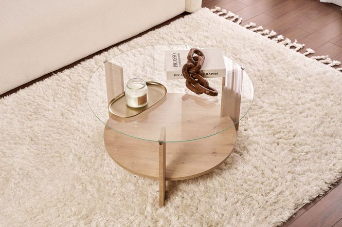 Hovedbilde Nordure Clara sofabord – Sapphire Oak/transparent
