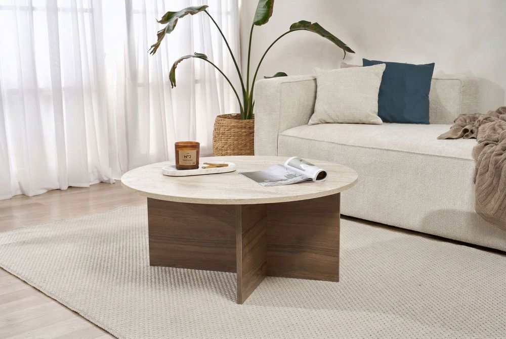 Nordure Soleil sofabord – Travertine/Venezia Walnut