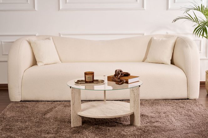 Hovedbilde Nordure Clara sofabord – Travertine/transparent
