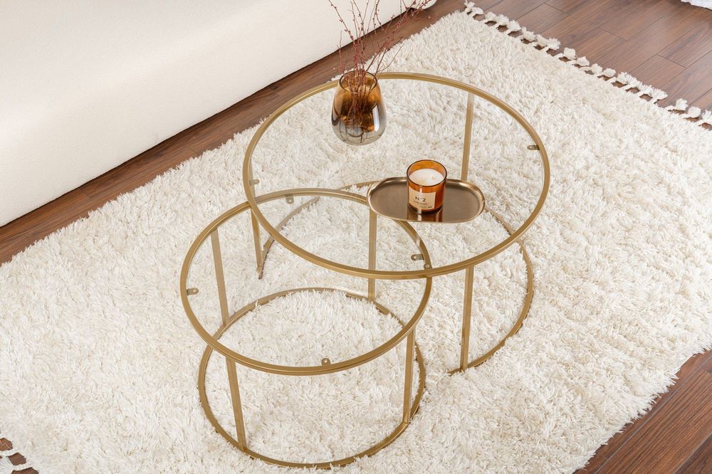 Nordure Aurum sofabordsett – 80 / 60 / gull / transparent