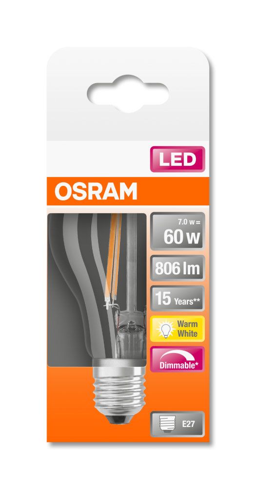 Osram Lyspære LED Classic A60 E27, klar, DIM