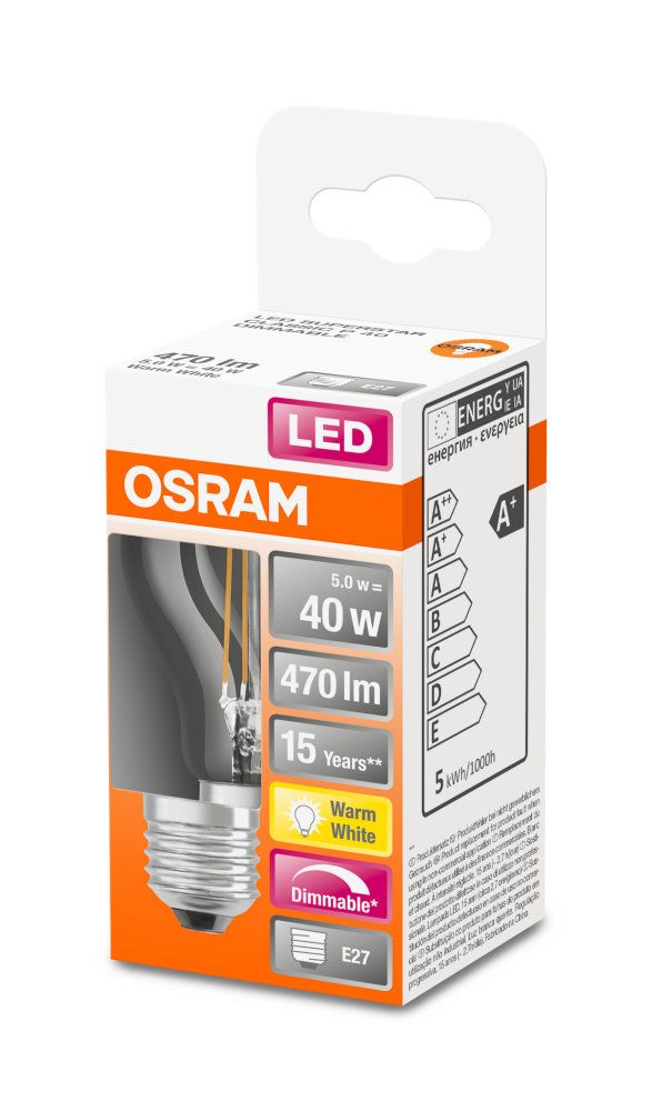 Osram Lyspære LED P40 E27, klar, DIM, Krone