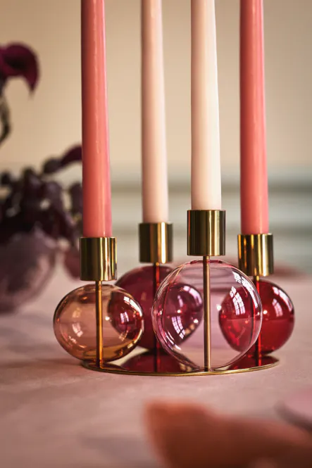 Hovedbilde Holmegaard Bubble 4-Armet Lysestake Rosa/Rød