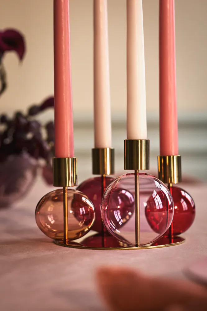 Holmegaard Bubble 4-Armet Lysestake Rosa/Rød
