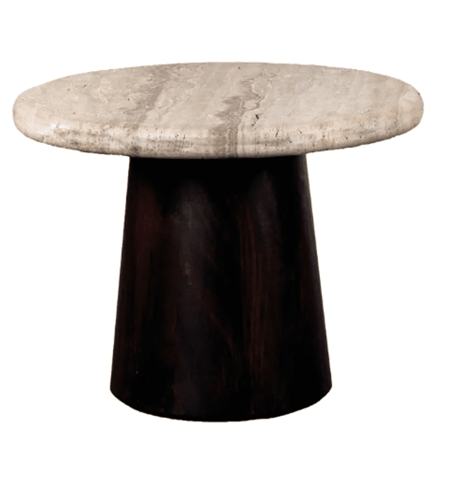 Trend Collection Utah Sofabord Travertin Ø60 x H43 cm – Valnøttfarget Base