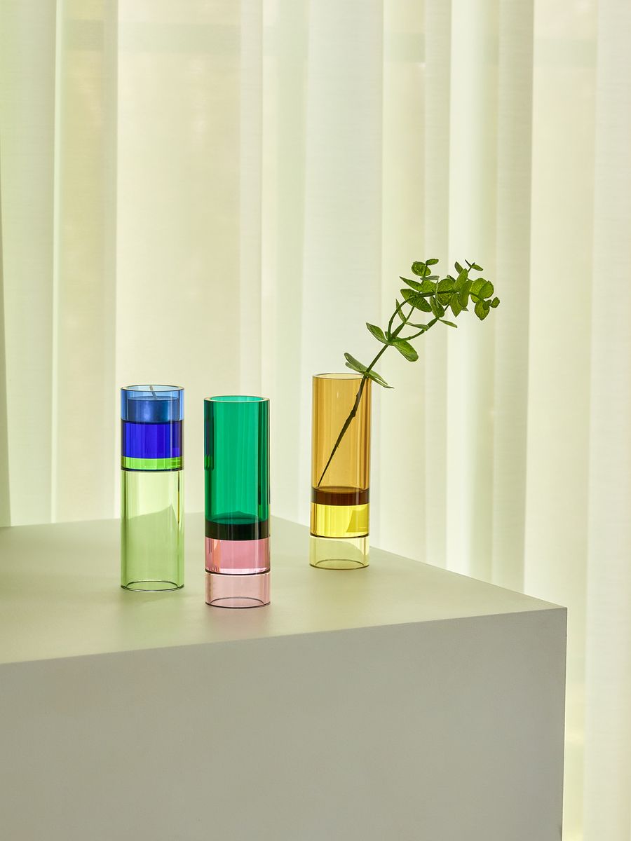 Hübsch Astra Telysholder/Vase Grønn/Blå