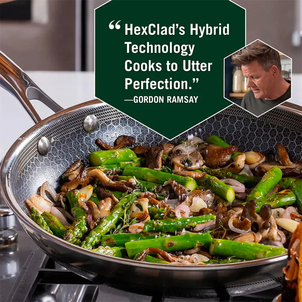 HEXCLAD by Gordon Ramsay Sett med 3 stekepanner og 1 Wok, 3 lokk, hybrid