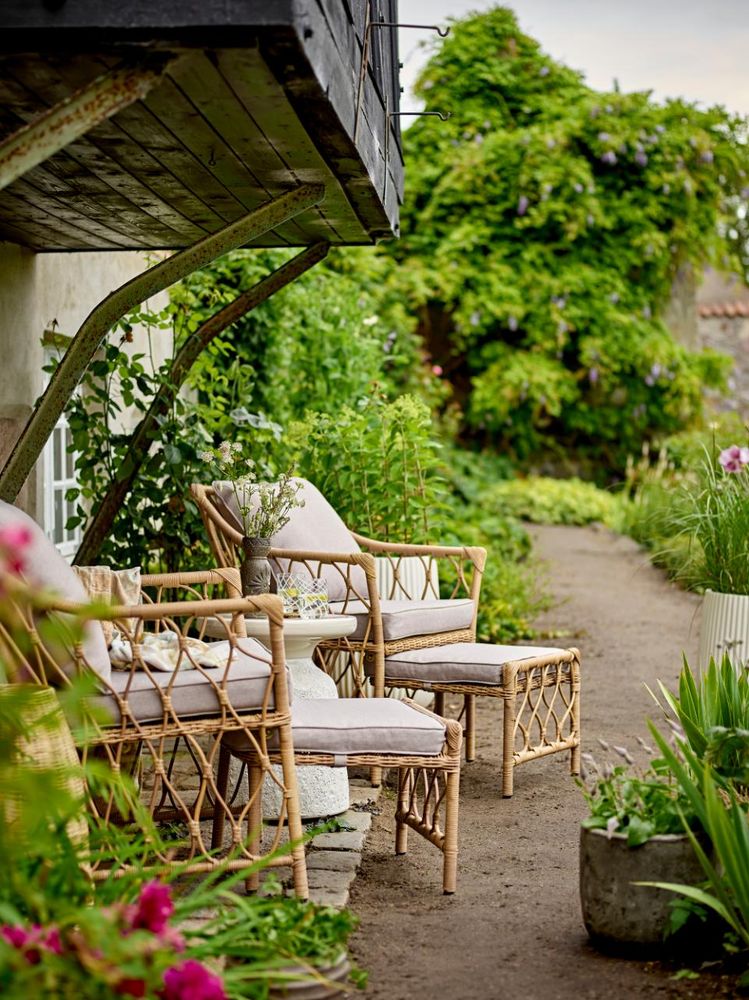 Bloomingville Belluce Loungestol med Fotskammel Natur 2 stk